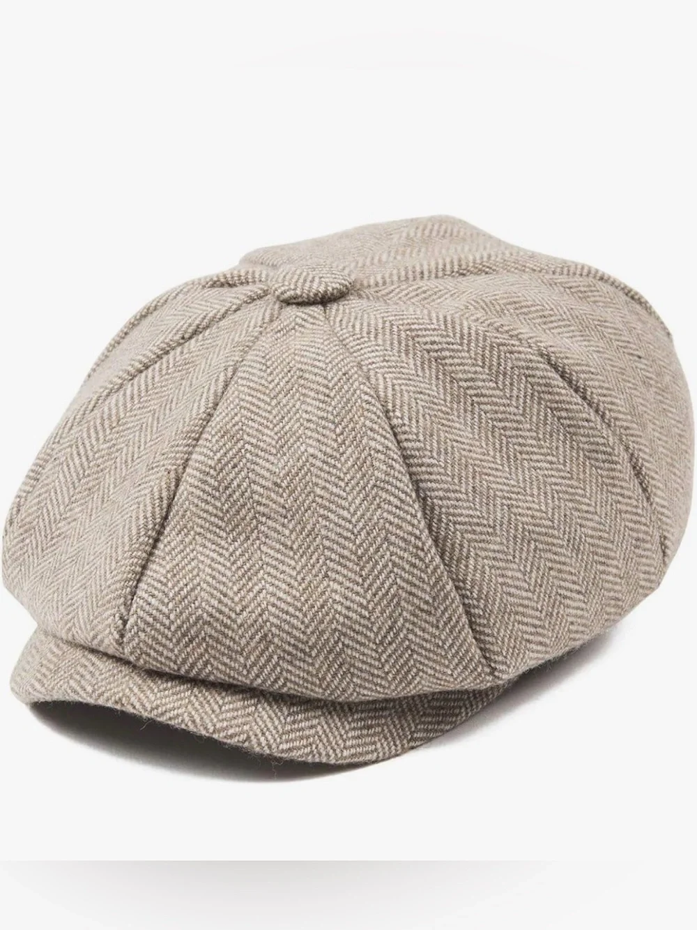 Classic Herringbone Newsboy Cap in Taupe kids size 6/8